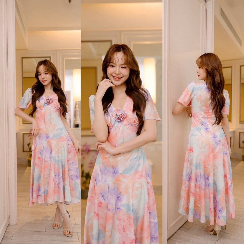 พร้อมส่ง เดรสยาว พรีเมี่ยม ชุดไปงานแต่ง เรียบหรู ดูแพง เดรสออกงาน ชุดราตรี NP058 เดรสยาว S M L XL 2XL งานแต่งงาน Woman