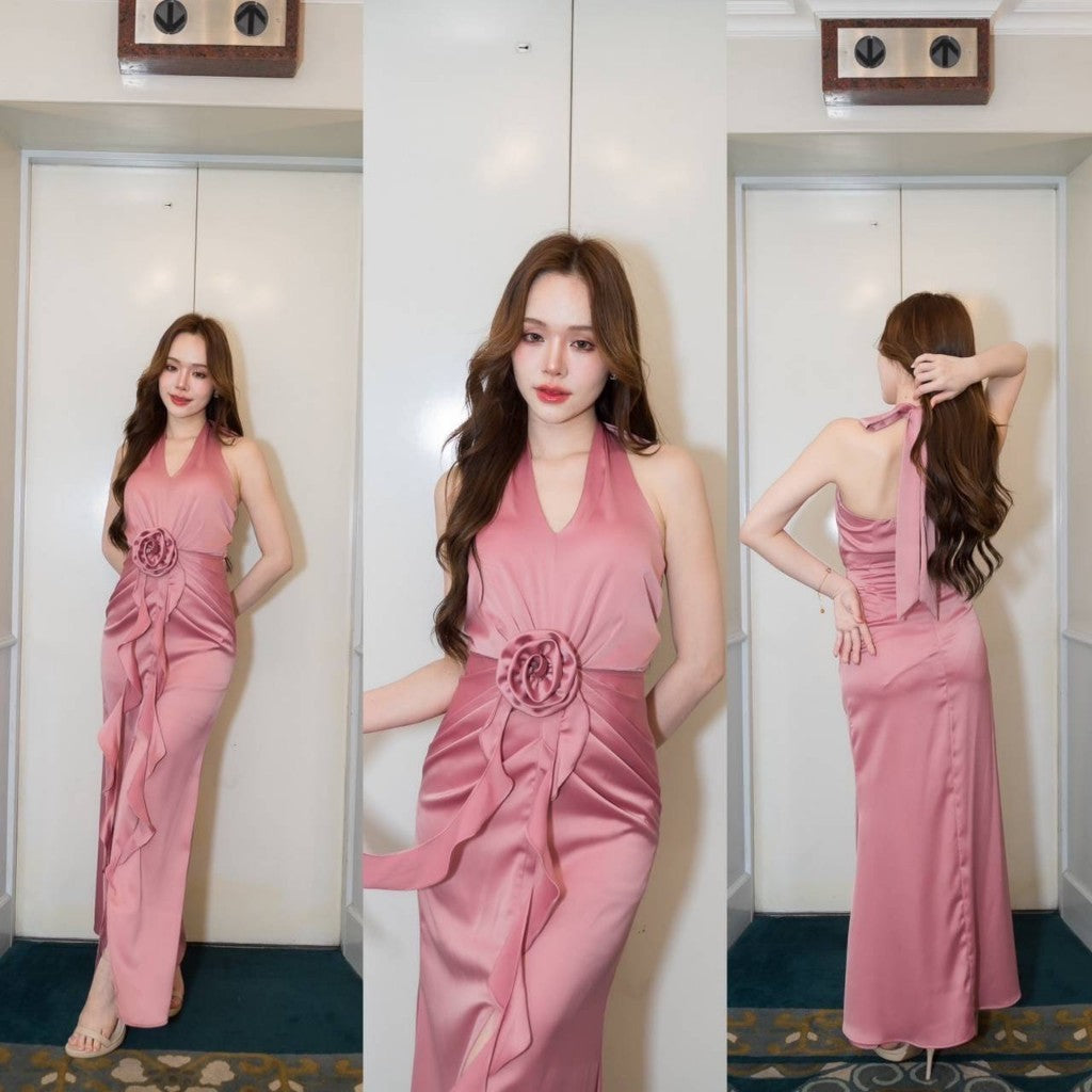 เดรสยาว ชุดออกงาน ชุดราตรียาว เดรส Stunning คล้องคอ ผูกด้านหลัง ชุดเดรส พร้อมส่ง ผู้หญิง Dress Woman