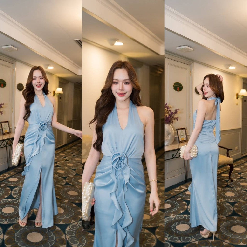 เดรสยาว ชุดออกงาน ชุดราตรียาว เดรส Stunning คล้องคอ ผูกด้านหลัง ชุดเดรส พร้อมส่ง ผู้หญิง Dress Woman