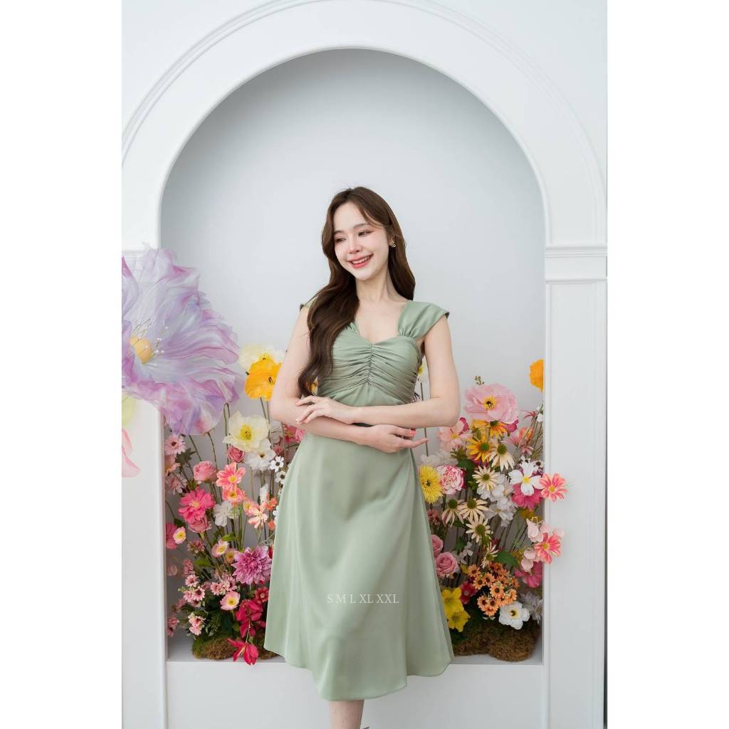 ชุดไปงานแต่ง เรียบหรู ดูแพง ชุดราตรี N001 ผ้าเครปซาติน ใส่ได้ 2 แบบ คลุมไหล่ เปิดไหล่ Woman Dress ซาติน เสื้อผ้า ผู้หญิง
