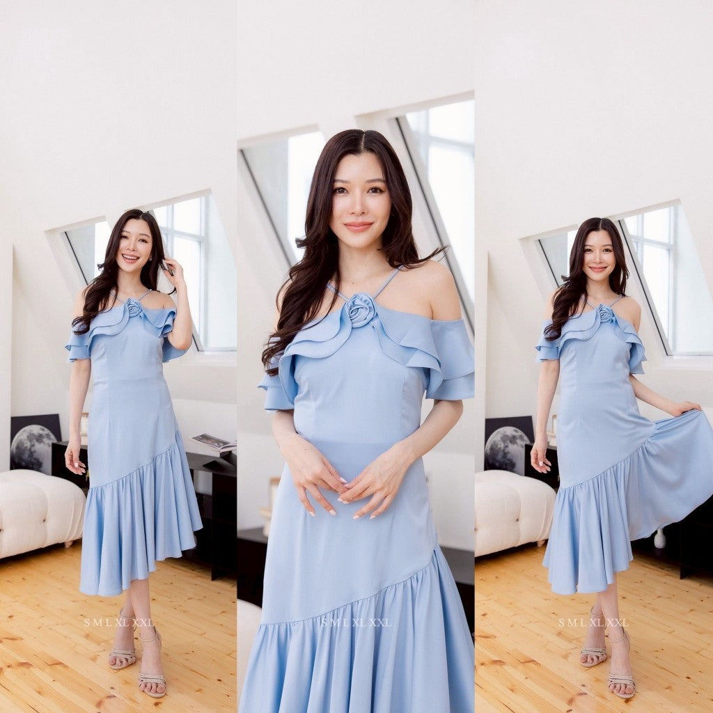 เดรสยาว ชุดออกงาน ชุดราตรียาว NYRA พรีเมี่ยม สายเดี่ยว ระบายอก ปิดแขน ซับใน ซิปหลัง ผู้หญิง Dress