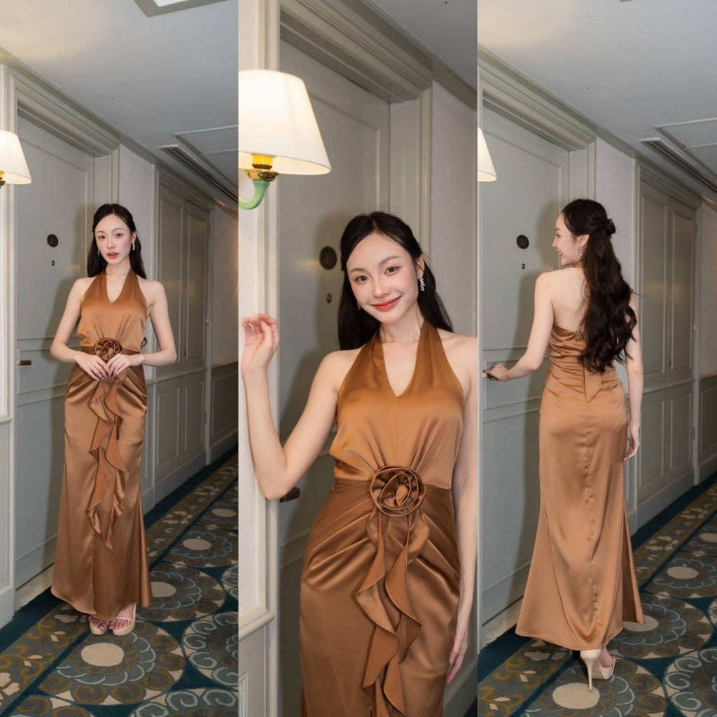เดรสยาว ชุดออกงาน ชุดราตรียาว เดรส Stunning คล้องคอ ผูกด้านหลัง ชุดเดรส พร้อมส่ง ผู้หญิง Dress Woman