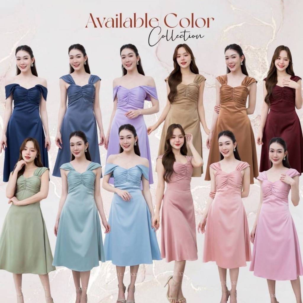ชุดไปงานแต่ง เรียบหรู ดูแพง ชุดราตรี N001 ผ้าเครปซาติน ใส่ได้ 2 แบบ คลุมไหล่ เปิดไหล่ Woman Dress ซาติน เสื้อผ้า ผู้หญิง