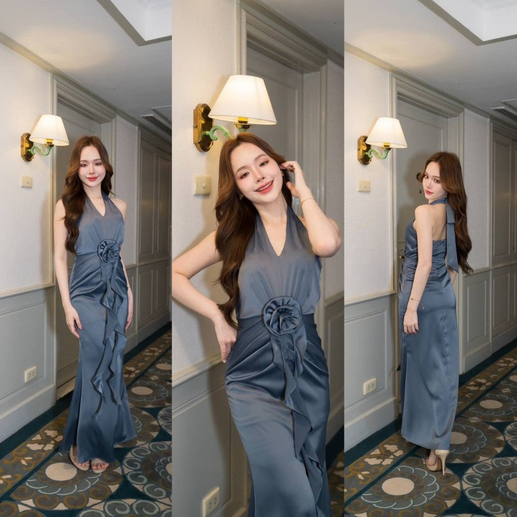 เดรสยาว ชุดออกงาน ชุดราตรียาว เดรส Stunning คล้องคอ ผูกด้านหลัง ชุดเดรส พร้อมส่ง ผู้หญิง Dress Woman