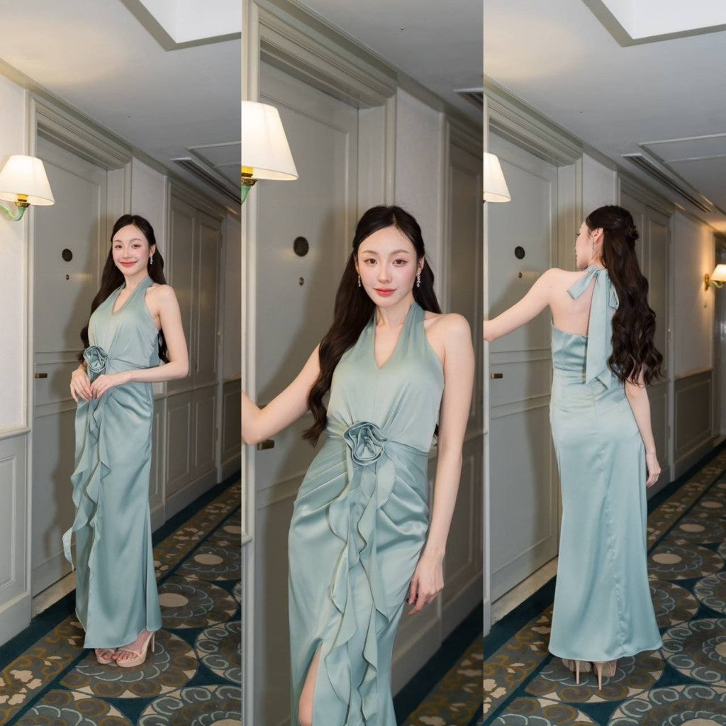เดรสยาว ชุดออกงาน ชุดราตรียาว เดรส Stunning คล้องคอ ผูกด้านหลัง ชุดเดรส พร้อมส่ง ผู้หญิง Dress Woman