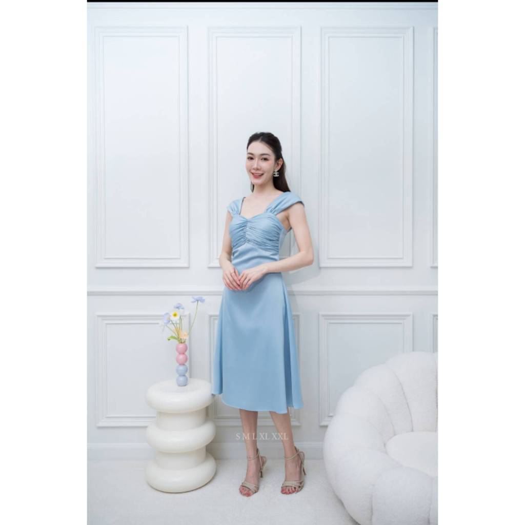 ชุดไปงานแต่ง เรียบหรู ดูแพง ชุดราตรี N001 ผ้าเครปซาติน ใส่ได้ 2 แบบ คลุมไหล่ เปิดไหล่ Woman Dress ซาติน เสื้อผ้า ผู้หญิง