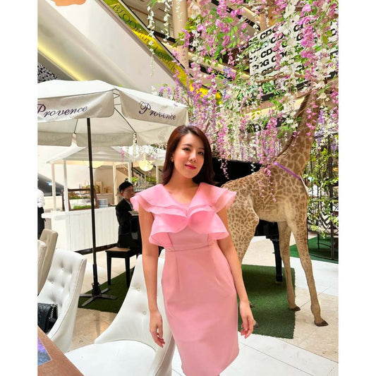 ชุดเดรสออกงาน ชุดราตรี เดรส Dress Essential ชุดเดรสออกงาน ระบายอก ชุดไปงานแต่งงาน เดรสสั้น ชุดเดรส