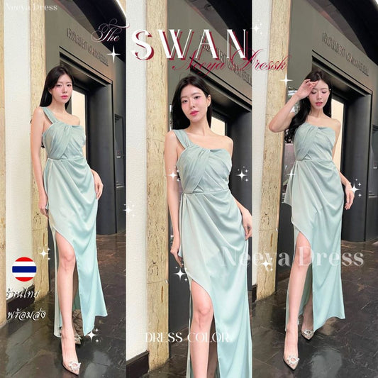 ชุดราตรียาว เดรสยาว ชุดราตรี SWAN พรีเมี่ยม แต่งอกเก๋ๆ กระโปรงยาว จีบพรางท้อง Woman Dress ผู้หญิง
