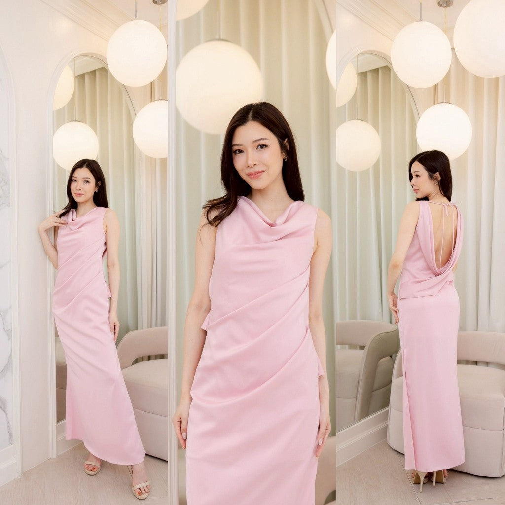 ชุดไปงานแต่ง ชุดออกงาน ชุดราตรี แขนกุด เปิดหลัง N309 กระโปรงยาว พร้อมส่ง S M L XL 2XL เซ็กซี่ Sexy