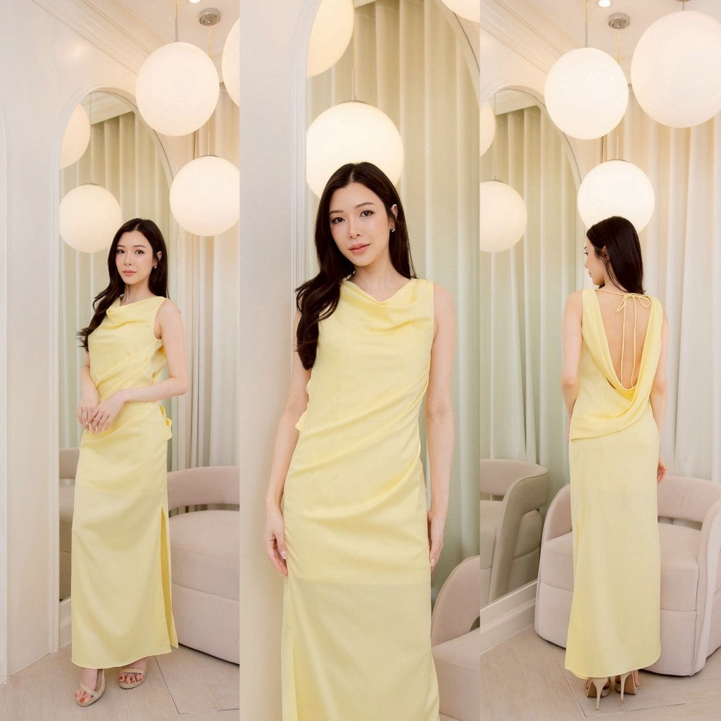 ชุดไปงานแต่ง ชุดออกงาน ชุดราตรี แขนกุด เปิดหลัง N309 กระโปรงยาว พร้อมส่ง S M L XL 2XL เซ็กซี่ Sexy
