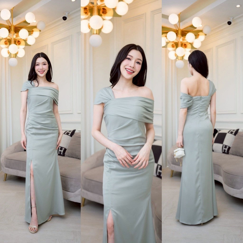 ชุดเดรสออกงาน ชุดราตรี เดรส ชุดออกงาน เดรสยาว Freya เกาะอกระบาย ปาดไหล่ เรียบหรู ชุดราตรี Woman