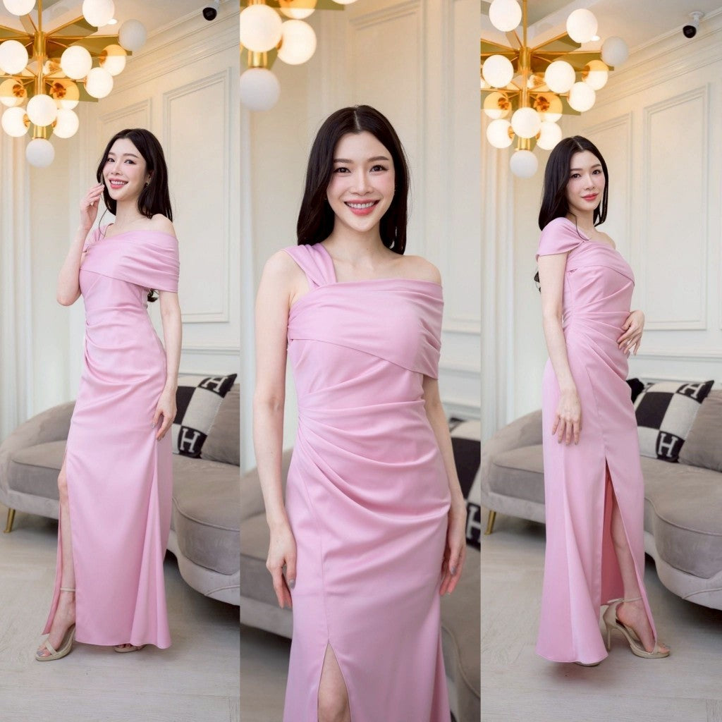 ชุดเดรสออกงาน ชุดราตรี เดรส ชุดออกงาน เดรสยาว Freya เกาะอกระบาย ปาดไหล่ เรียบหรู ชุดราตรี Woman