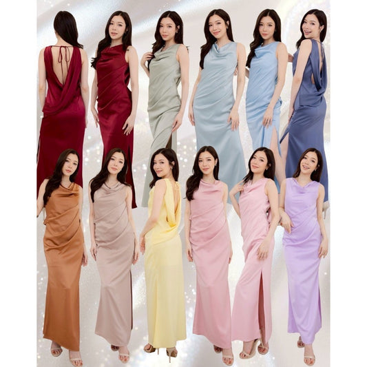 ชุดไปงานแต่ง ชุดออกงาน ชุดราตรี แขนกุด เปิดหลัง N309 กระโปรงยาว พร้อมส่ง S M L XL 2XL เซ็กซี่ Sexy