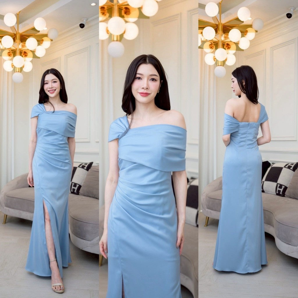 ชุดเดรสออกงาน ชุดราตรี เดรส ชุดออกงาน เดรสยาว Freya เกาะอกระบาย ปาดไหล่ เรียบหรู ชุดราตรี Woman
