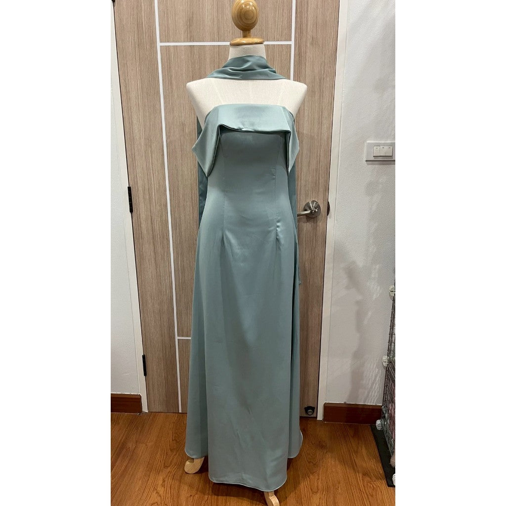 ชุดไปงานแต่ง ชุดออกงาน ชุดราตรี ชุดเดรสเปิดไหล่ N308 กระโปรงยาว พร้อมส่ง S M L XL 2XL งานแต่งงาน