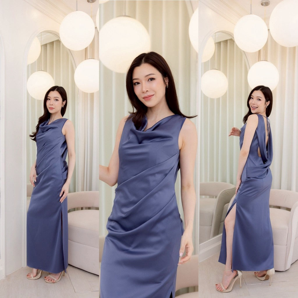 ชุดไปงานแต่ง ชุดออกงาน ชุดราตรี แขนกุด เปิดหลัง N309 กระโปรงยาว พร้อมส่ง S M L XL 2XL เซ็กซี่ Sexy