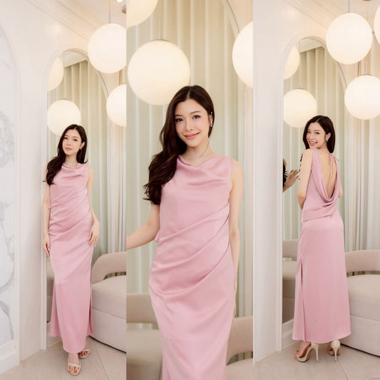 ชุดไปงานแต่ง ชุดออกงาน ชุดราตรี แขนกุด เปิดหลัง N309 กระโปรงยาว พร้อมส่ง S M L XL 2XL เซ็กซี่ Sexy