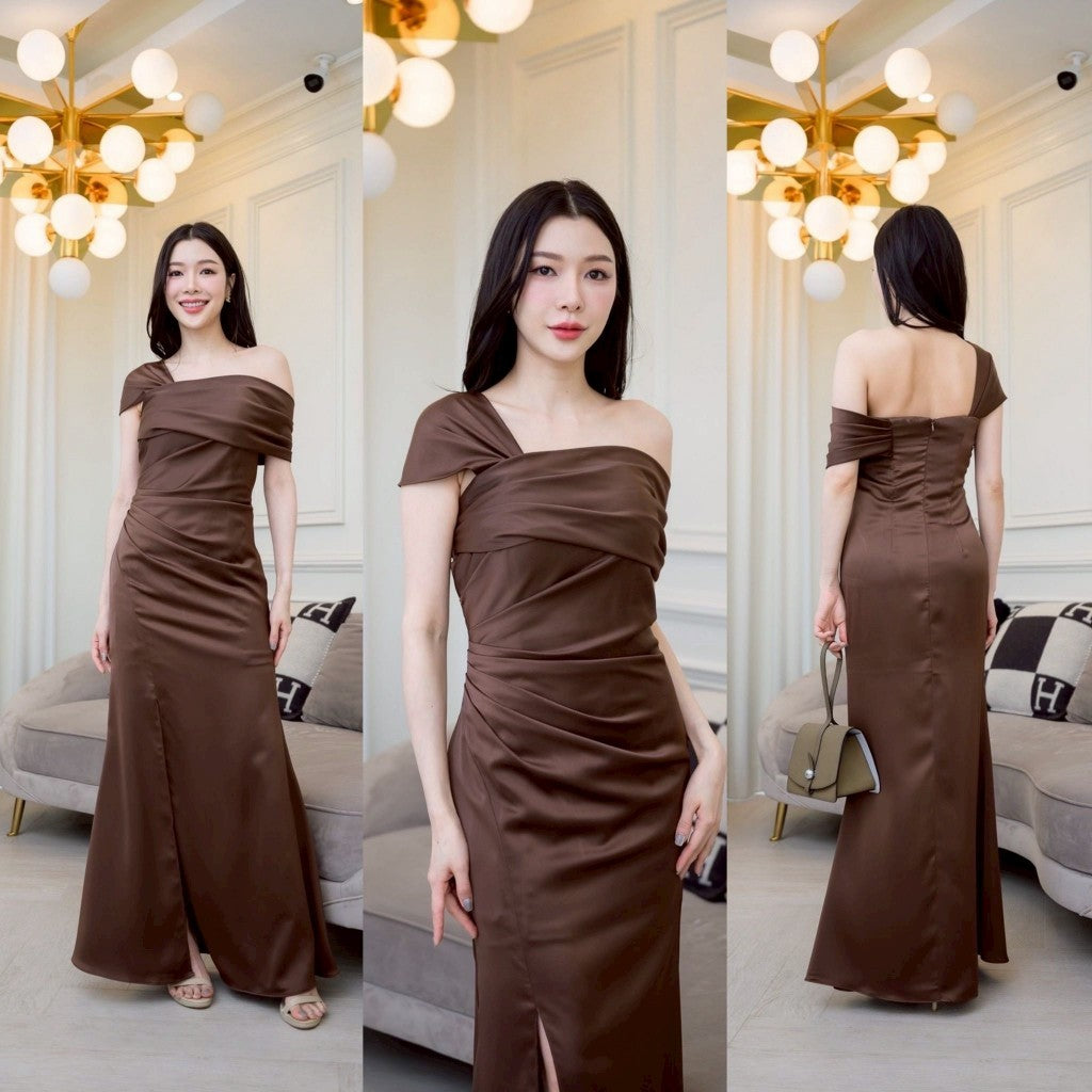 ชุดเดรสออกงาน ชุดราตรี เดรส ชุดออกงาน เดรสยาว Freya เกาะอกระบาย ปาดไหล่ เรียบหรู ชุดราตรี Woman