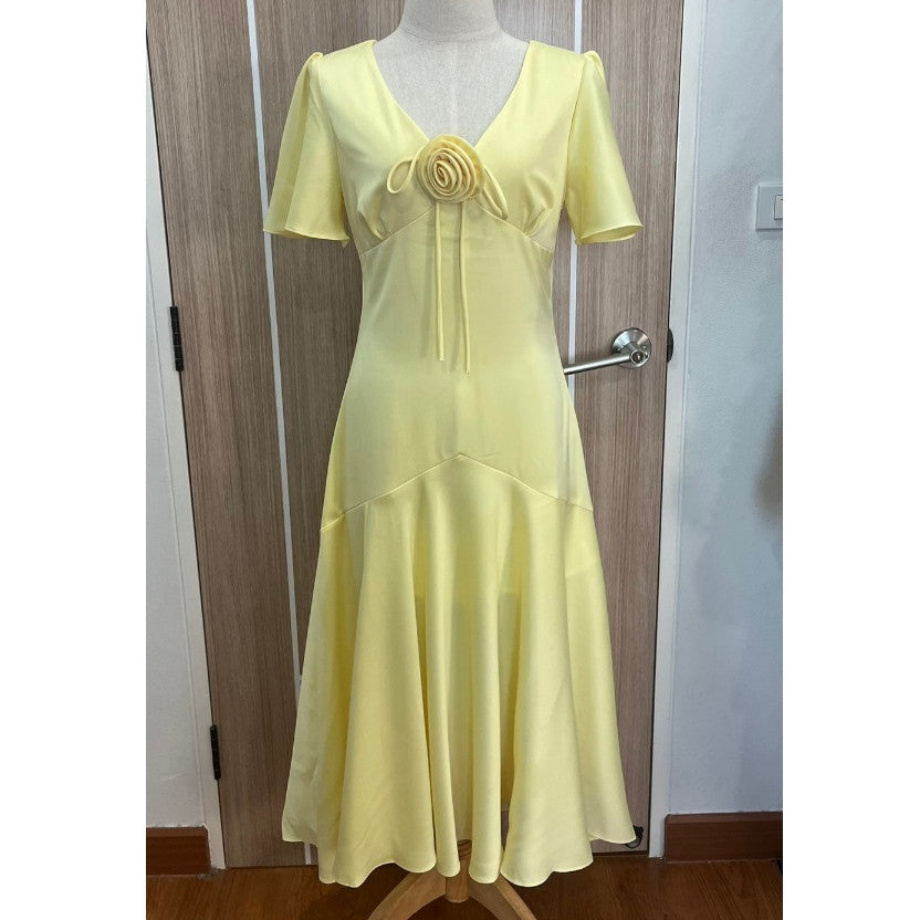 ชุดเดรส ชุดราตรี เดรส VIVA ผ้าเครปซาติน เดรสยาว แขนสั้น กระโปรงยาว ดอกไม้ Woman Dress ชุด ผู้หญิง