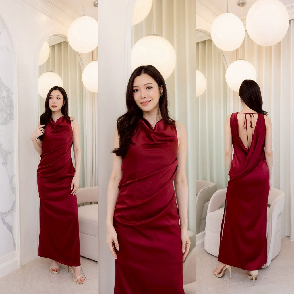 ชุดไปงานแต่ง ชุดออกงาน ชุดราตรี แขนกุด เปิดหลัง N309 กระโปรงยาว พร้อมส่ง S M L XL 2XL เซ็กซี่ Sexy